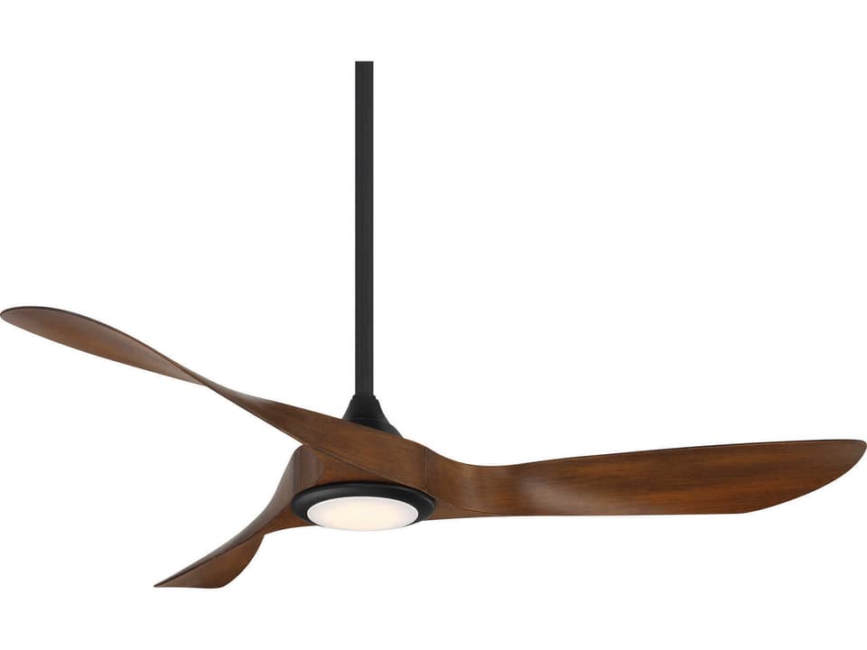 Swirl 54-Inch 3-Blade Wet Rated Smart Ceiling Fan with LED Light in Matte Black Distressed Koa