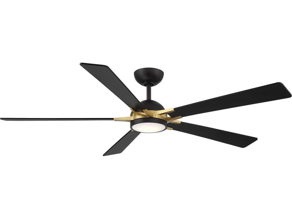 Rotary 65-Inch 5-Blade Indoor Outdoor Smart Ceiling Fan with LED Light in Matte Black Soft Brass