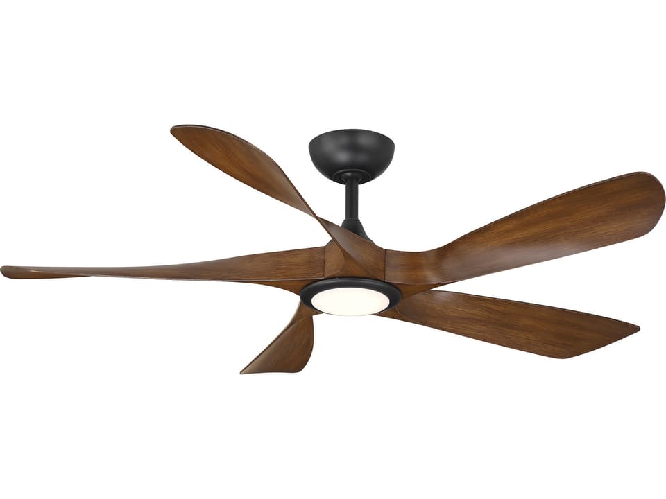 Swirl 54-Inch 5-Blade Indoor Outdoor Smart Ceiling Fan in Matte Black Distressed Koa