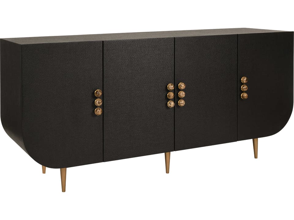 Deluca 4-Door Buffet with Curved Corners in Black Grasscloth