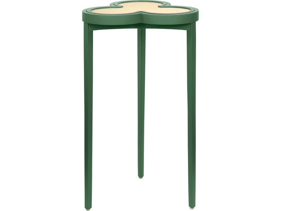 Dylan Clover Side Table in Matte Green Lacquer and Grasscloth