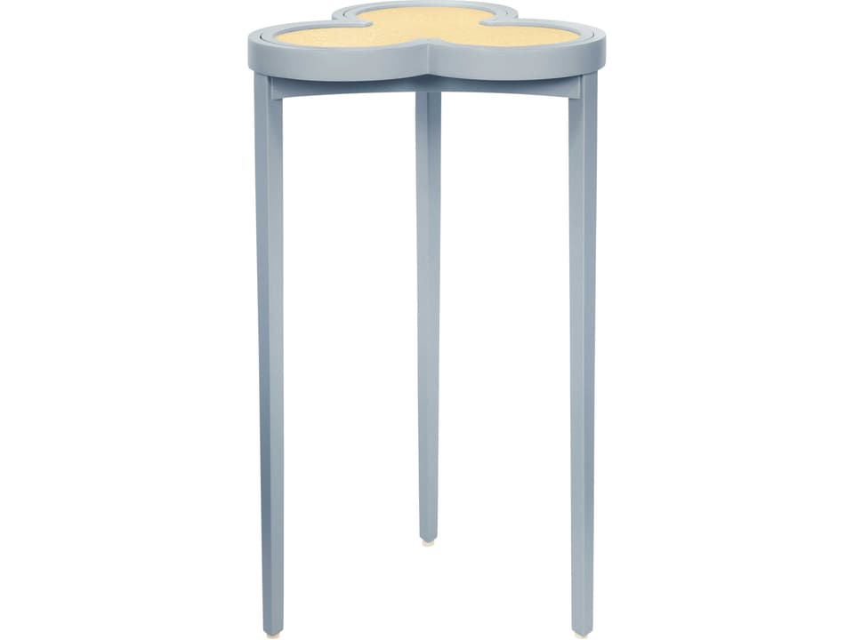 Dylan Clover Side Table with Reversible Lacquer and Grasscloth Top in Light Blue