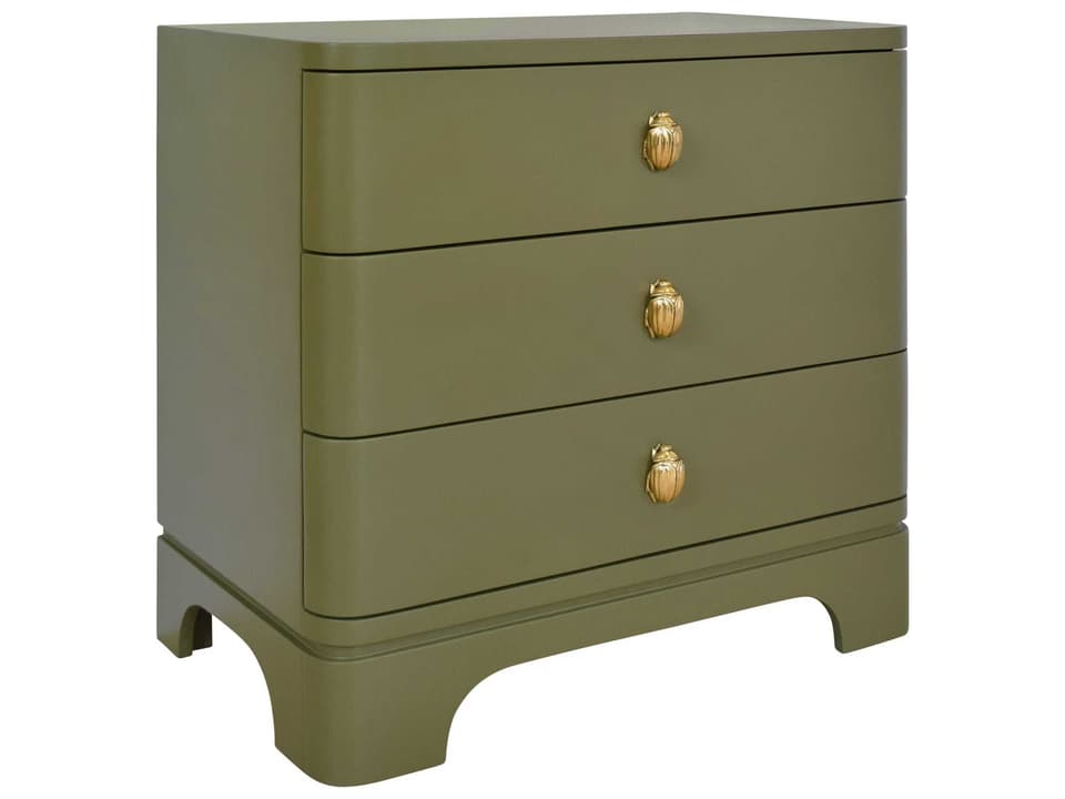 Fortune Three-Drawer Nightstand Olive Green Matte Lacquer