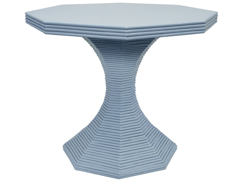 Octavia Octagonal Rattan Reeded Side Table in Painted Light Blue