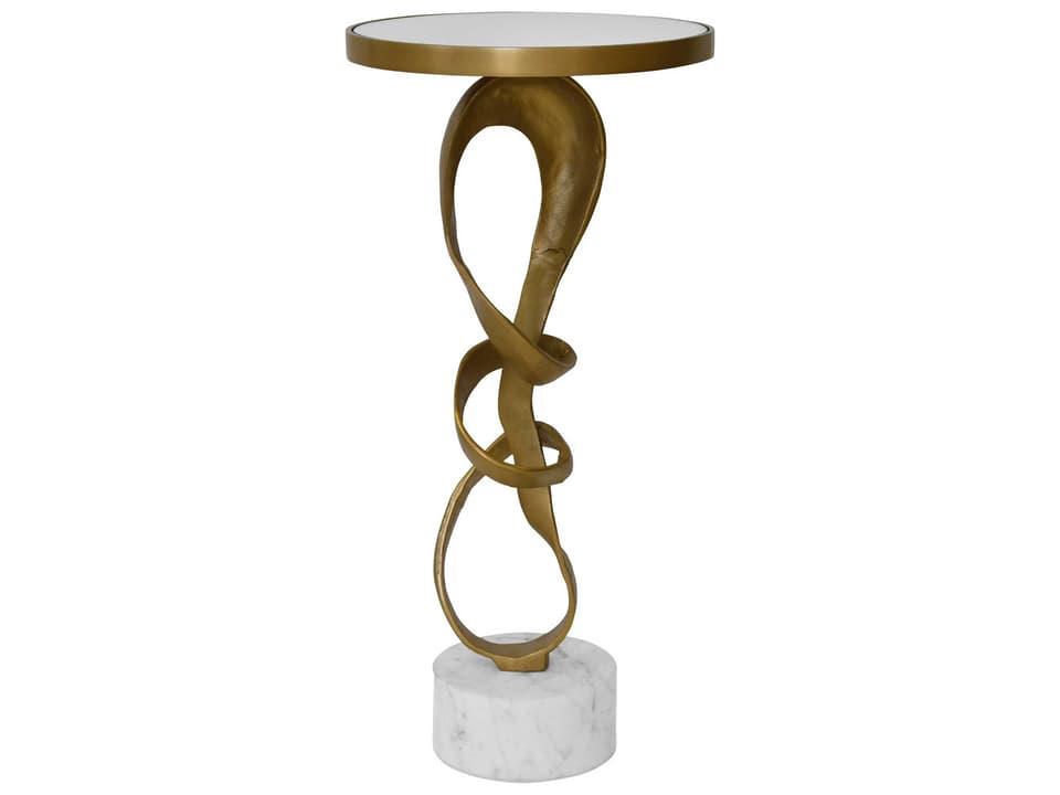 Sculptural Loop Round Mirror Antique Brass End Table