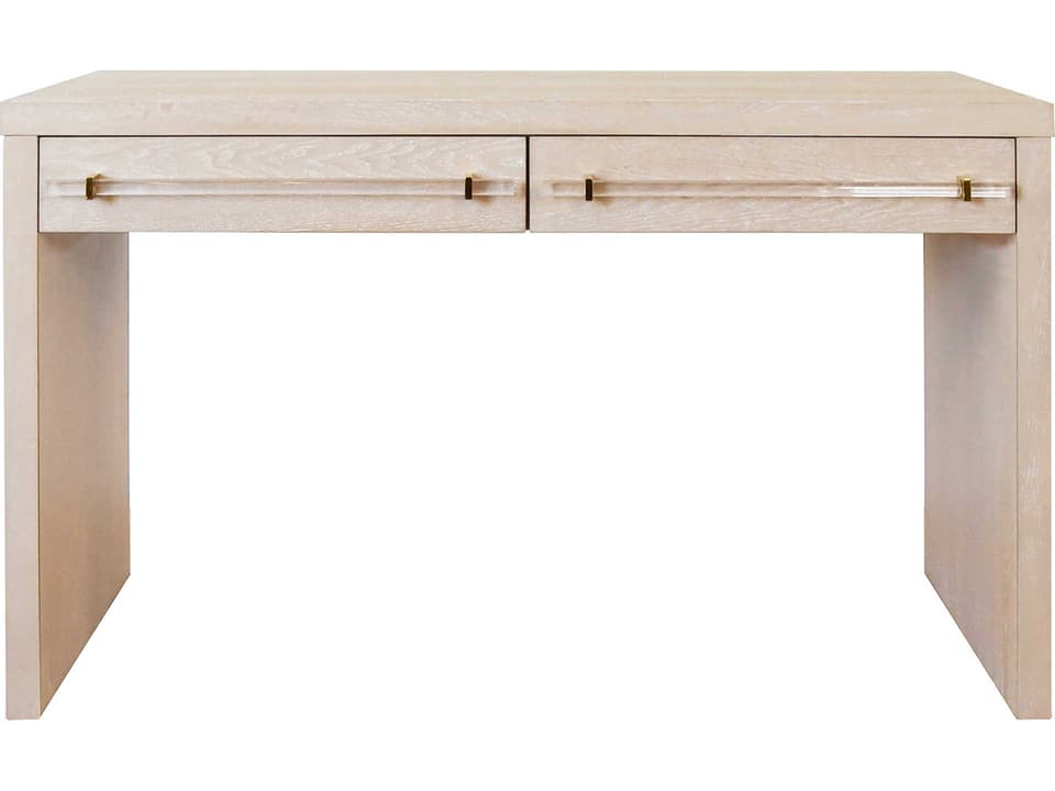 Ralph 2-Drawer Waterfall Desk in Cerused Oak with Brass and Acrylic Hardware