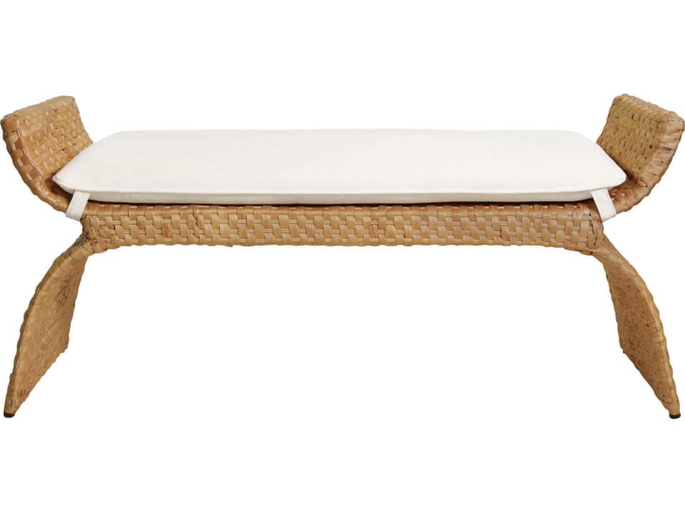 Sachi Arched Water Hyacinth Bench with Ivory Linen Cushion