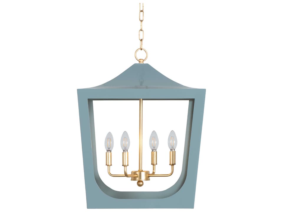 4-Light Wimble Chandelier Pagoda Lantern in Light Blue Powder Coat