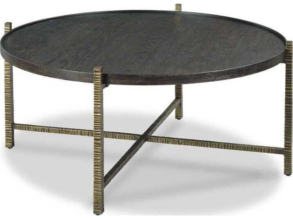 Furniture Broomfield Round Coffee Table in Worn Black with Metal Base