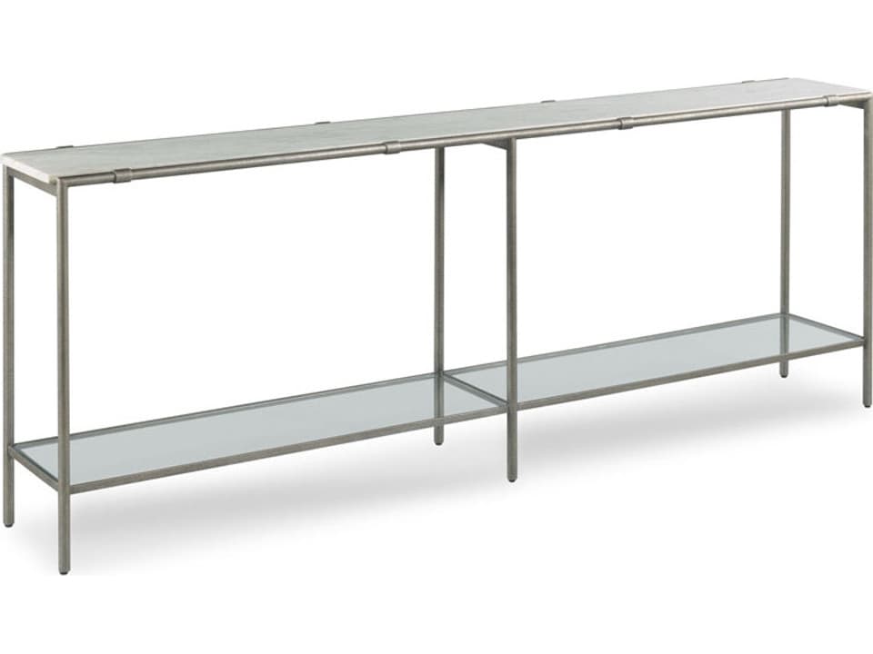 Furniture Anderson Console Table with Honed Carrara Marble and Glass Shelf