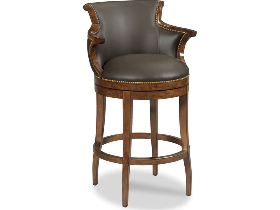 Furniture MacKenzie Swivel Leather Bar Stool in Bordeaux and Cocoa