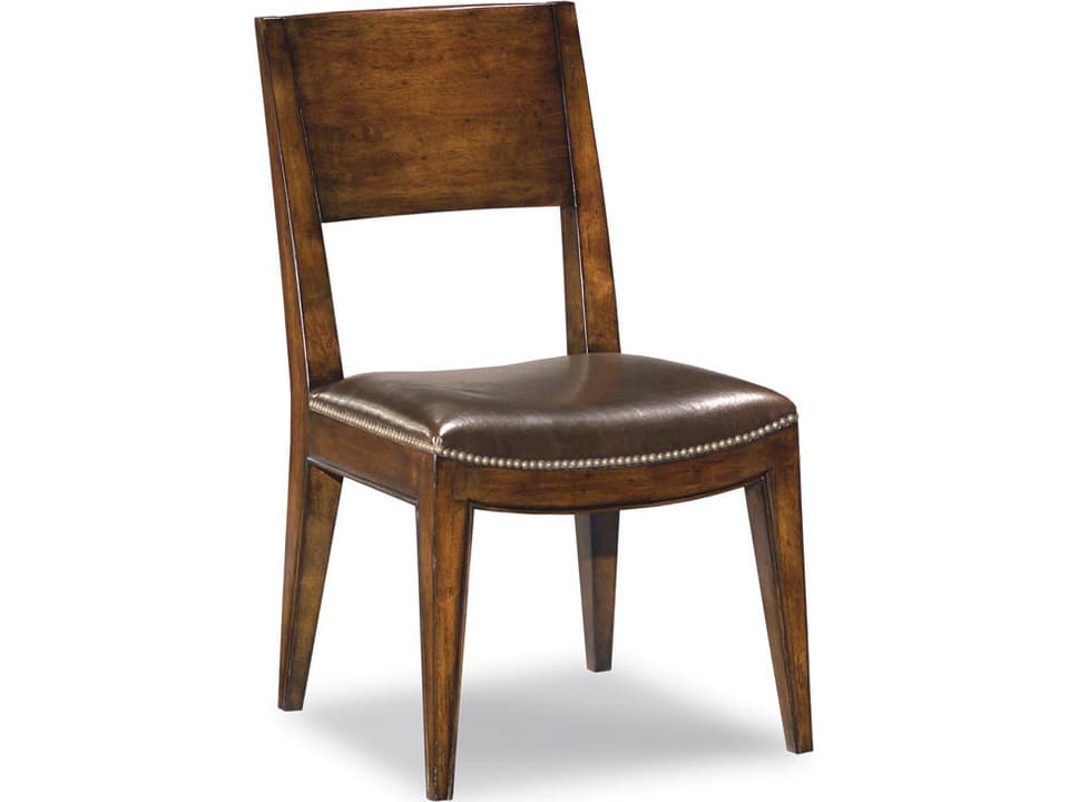 Cashiers Upholstered Dining Side Chair in Bordeaux and Cocoa Leather with Nailhead Trim