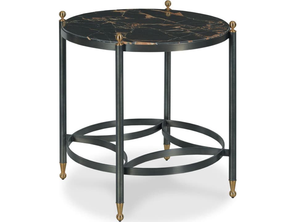 Celerie Kemble Grier Round Side Table Black Marble and Gun Metal
