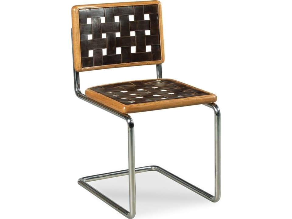 Furniture Revival Dining Side Chair with Polished Nickel Base and Leather Straps