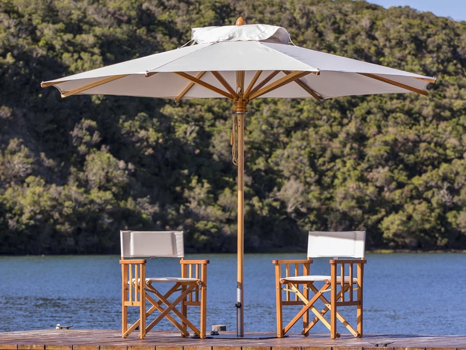 Woodline Safari 8.9 Foot Octagon Eucalyptus Pulley Lift Umbrella