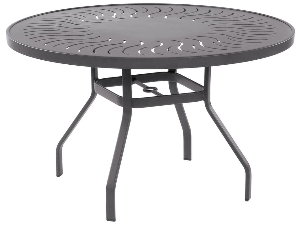 42 round patio table with umbrella hole Suncoast Patterned Square Aluminum 42-Inch Round Dining Table — Outdoor  Umbrella Hole