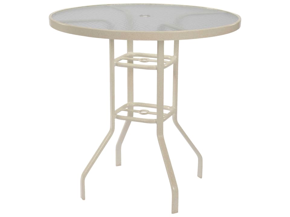 Windward Glass Top 42-Inch Round Aluminum Bar Table with Umbrella Hole