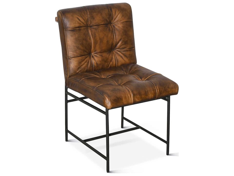 Brisbane Mid-Century Modern Leather Dining Side Chair Set of 2 in Antique Whiskey
