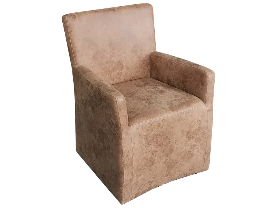 Lily 25 Inch Vintage Tan Leather Dining Armchair with Casters