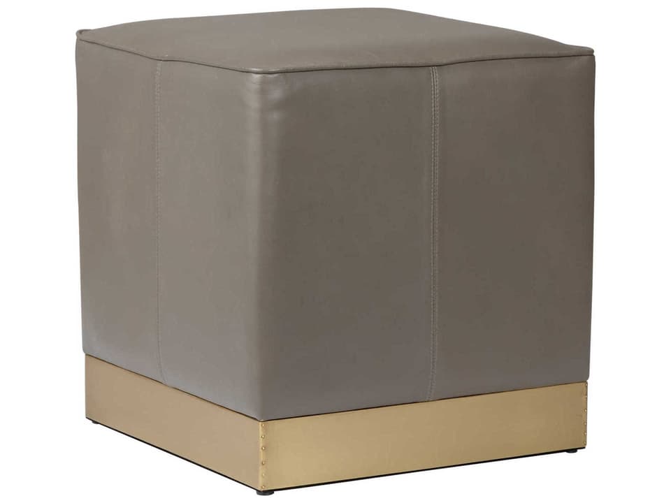 Dorian Gray Leather Accent Stool with Antique Brass Base