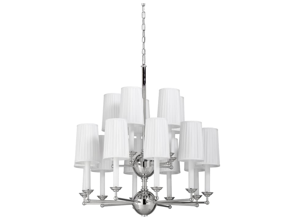 Matthew Frederick 15-Light Polished Nickel Off White Silkette Candelabra Cylinder Chandelier