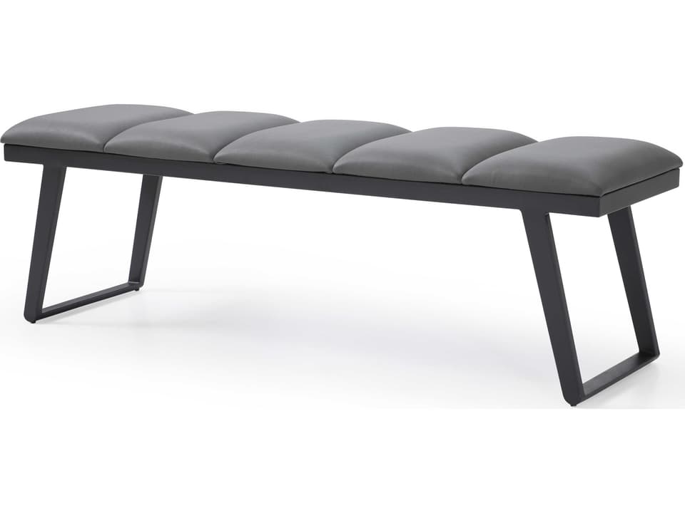 Ethan Accent Bench in Dark Gray Faux Leather with Sanded Black Powder-Coated Steel Base