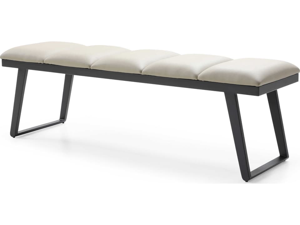 Ethan Faux Leather Accent Bench in Light Grey with Sanded Black Steel Legs