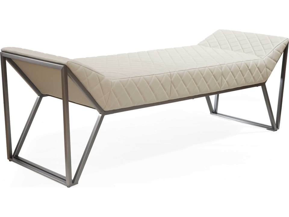 Mylo Upholstered Accent Bench in Light Grey Faux Leather and Brushed Gun Black Steel