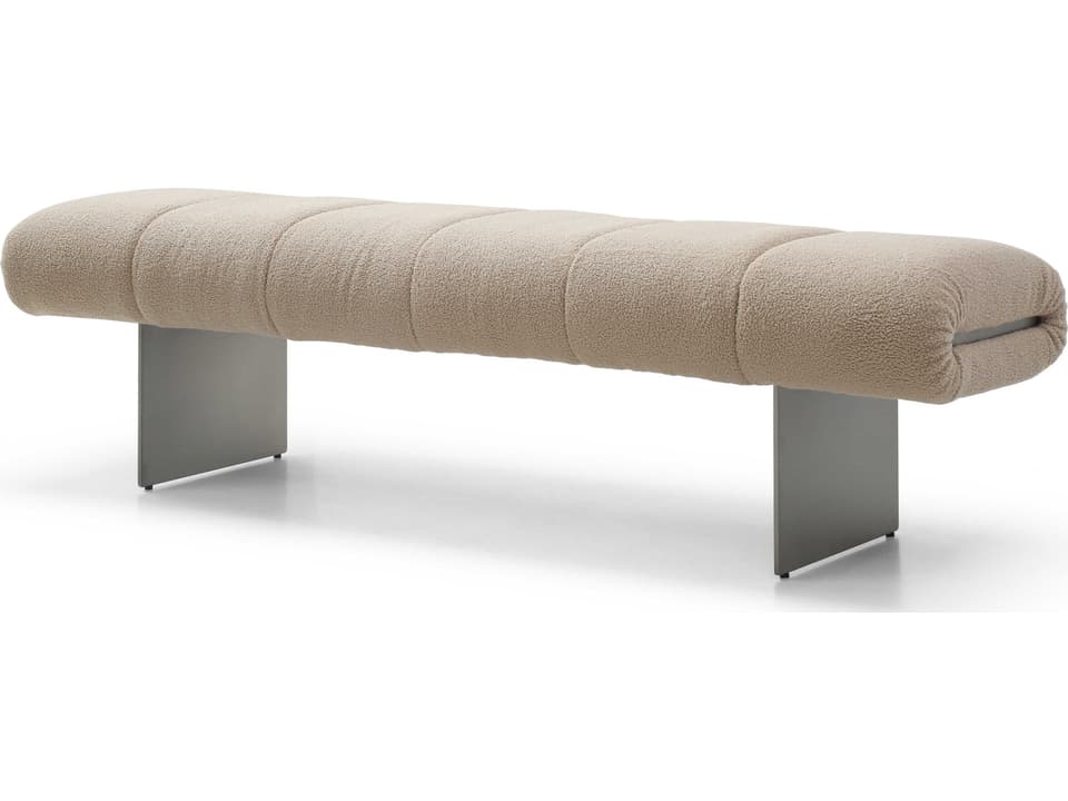 Elena Bench in Beige Boucle and Brushed Nickel Stainless Steel