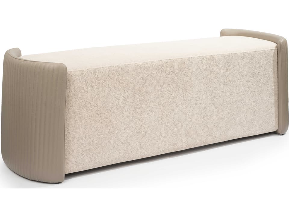 Hug Bench in Taupe Boucle and Grey Faux Leather