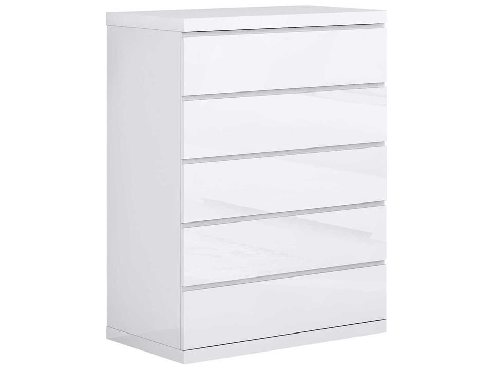 Anna 5-Drawer Chest in High Gloss White