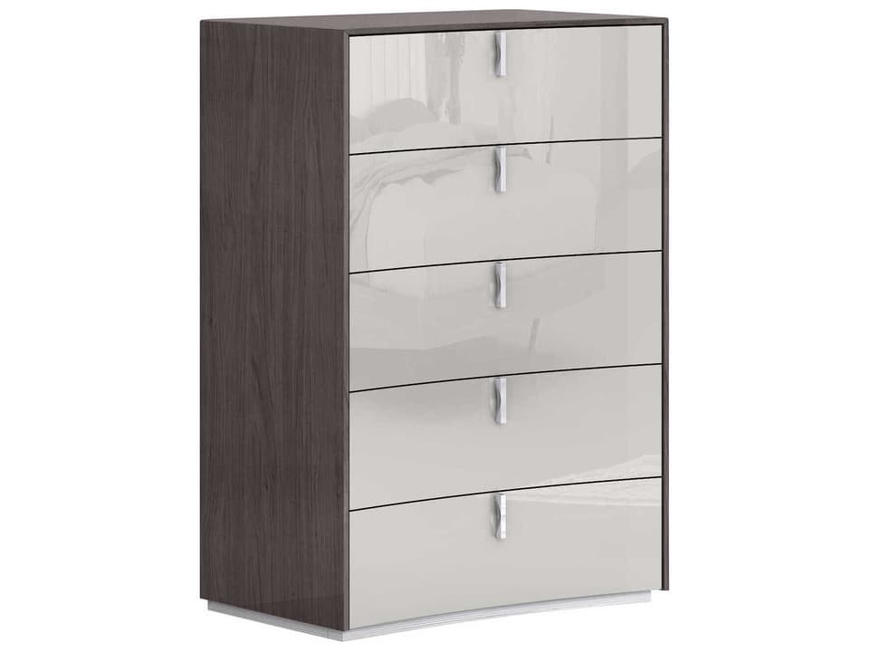 Berlin 5 Drawer Dresser in High Gloss Chestnut and Light Grey with Chrome Handles