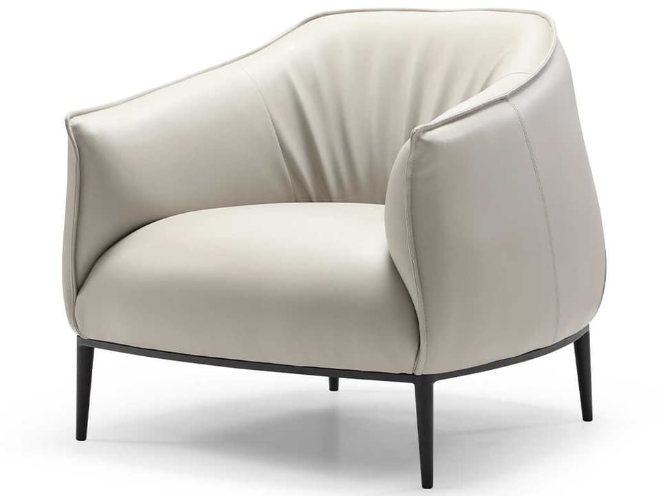 Benbow Faux Leather Accent Chair in Light Gray with Sanded Black Steel Base