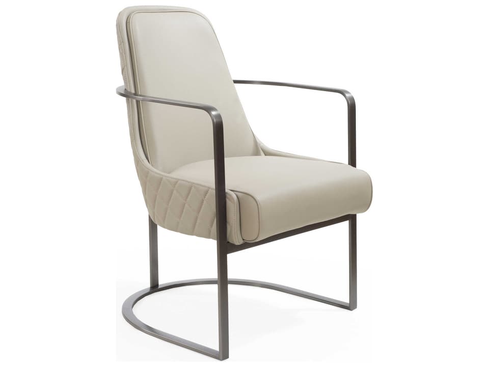 Bea Armchair in Light Grey Faux Leather and Brushed Gun Black Steel