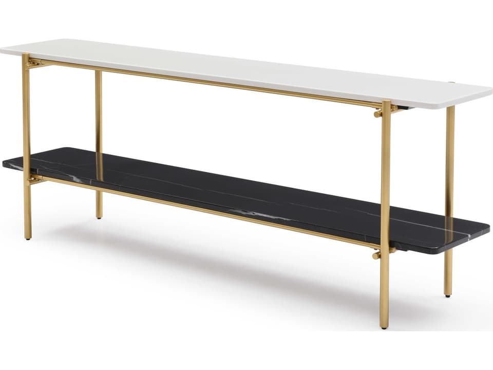 Fairview Console Table in White Crystal Marble and Gold Metal