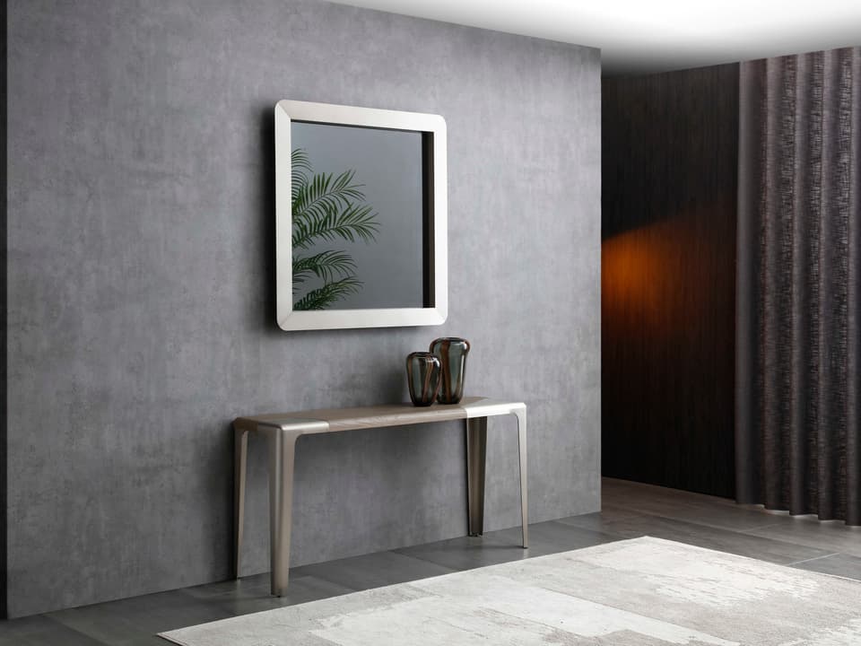 Elena Rectangular Wood Grey Console Table with Mirror