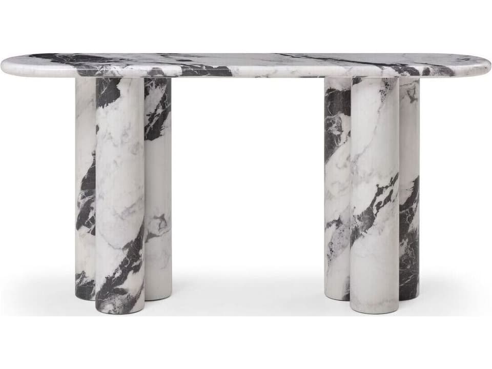 Bianco Oval Console Table in Gloss White and Black Panda Marble