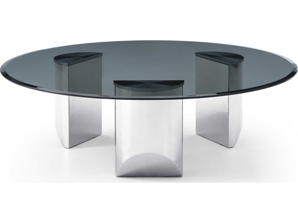 Naomi Round Coffee Table in Smoke Glass and Polished Stainless Steel