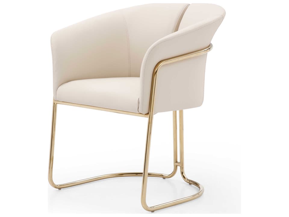 Jolie Dining Armchair in Beige Faux Leather and Polished Brass