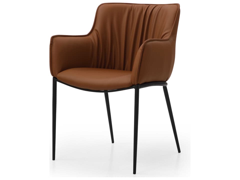 Tiffany Dining Armchair in Brown Faux Leather and Black Powder-Coated Steel