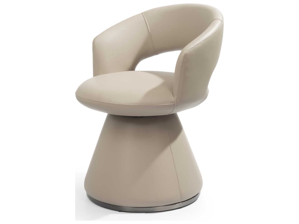 Portofino Swivel Dining Armchair in Light Grey Faux Leather with Brushed Gun-Black Stainless Steel Base