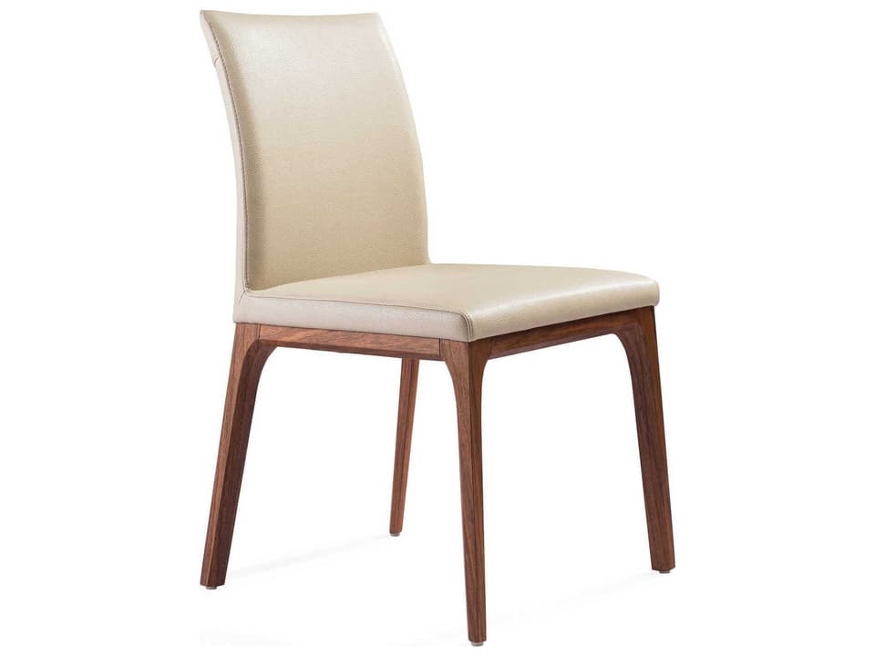 Stella Walnut Wood Beige Faux Leather Armless Dining Chair Set of 2