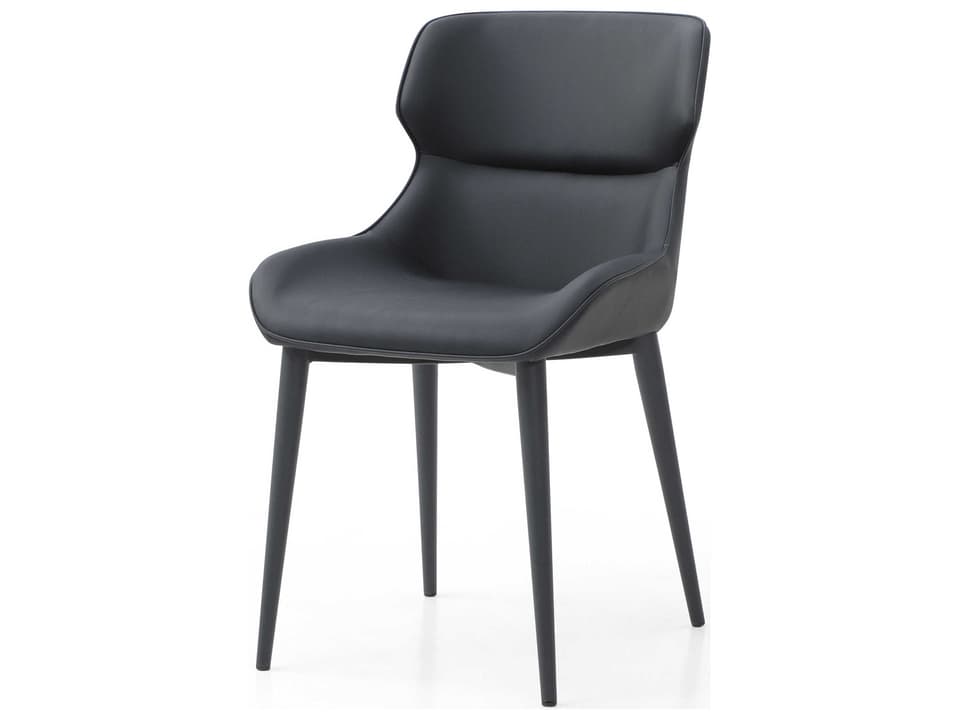 Morocco Armless Dining Side Chair in Black Faux Leather and Powder-Coated Steel