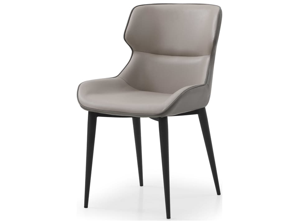 Morocco Upholstered Dining Side Chair in Light Grey and Dark Grey Faux Leather with Black Steel Legs
