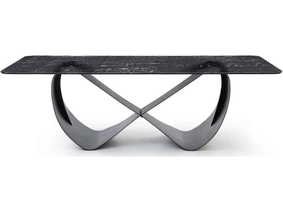 Tiffany Rectangle Dining Table Black Melted Glass and Metal