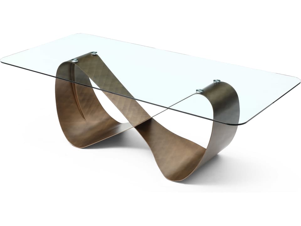 Tiffany 94 Inch Rectangular Dining Table in Tempered Glass and Brushed Bronze