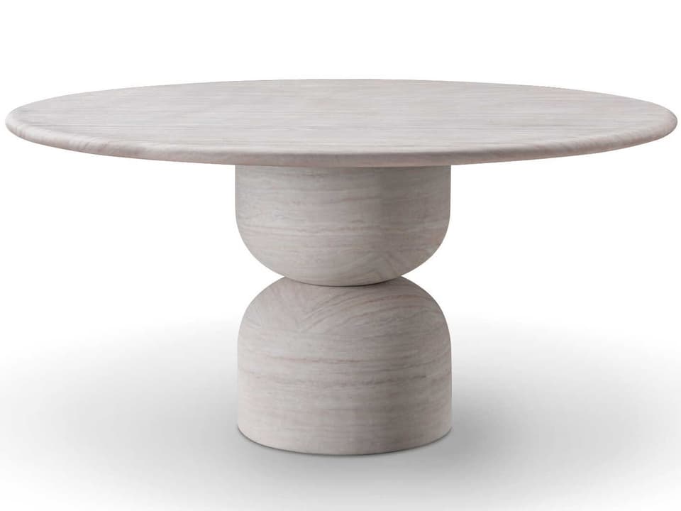 Rocca 60-Inch Round Dining Table in Beige Travertine with Double Pedestal Base