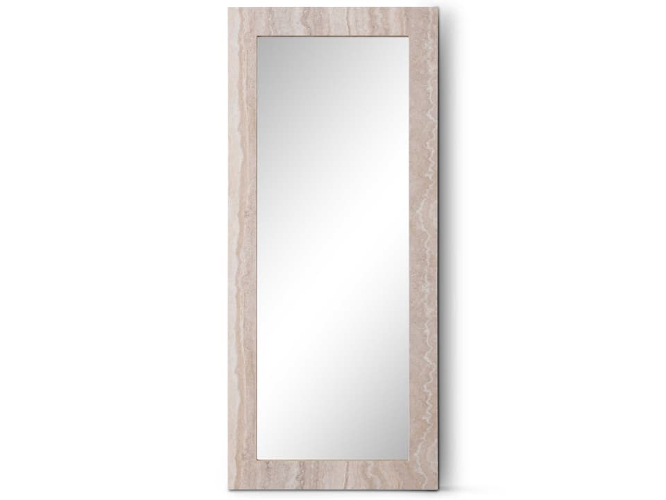 Travia Rectangular Mirror in Matte Beige Faux Travertine Finish