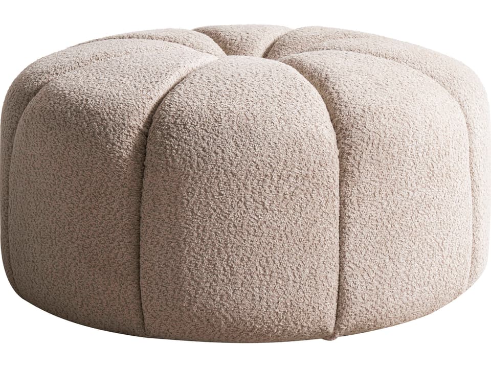 Lune Round Ottoman in Taupe Boucle