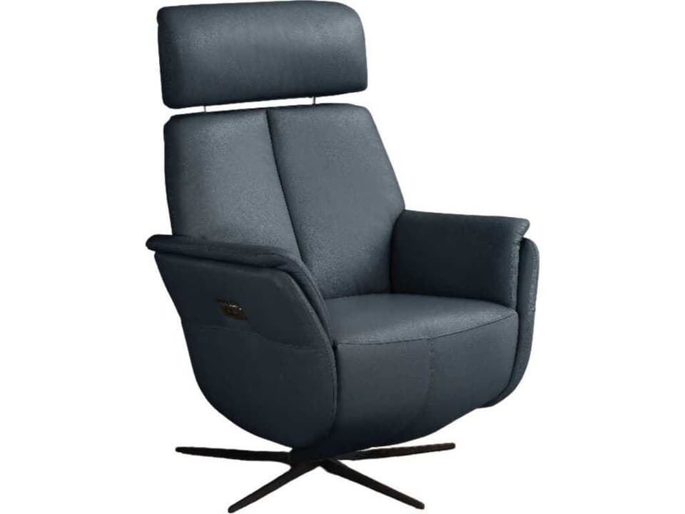 Beverly Powel Power Swivel Recliner in Blue Genuine Leather with Black Metal Legs